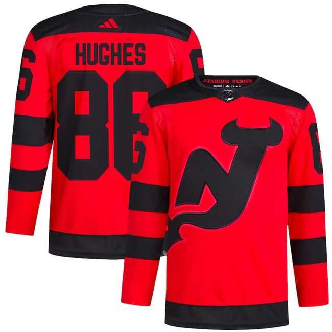 Mens New Jersey Devils #86 Jack Hughes Red 2023-2024 Stadium Series Stitched Jersey Dzhi->->NHL Jersey